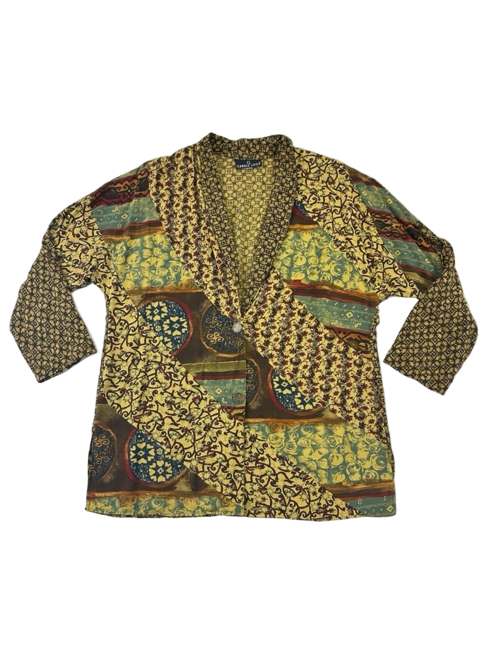 True Vintage 90s print blazer Womens Large Carole Little 2 button Boho Hippie